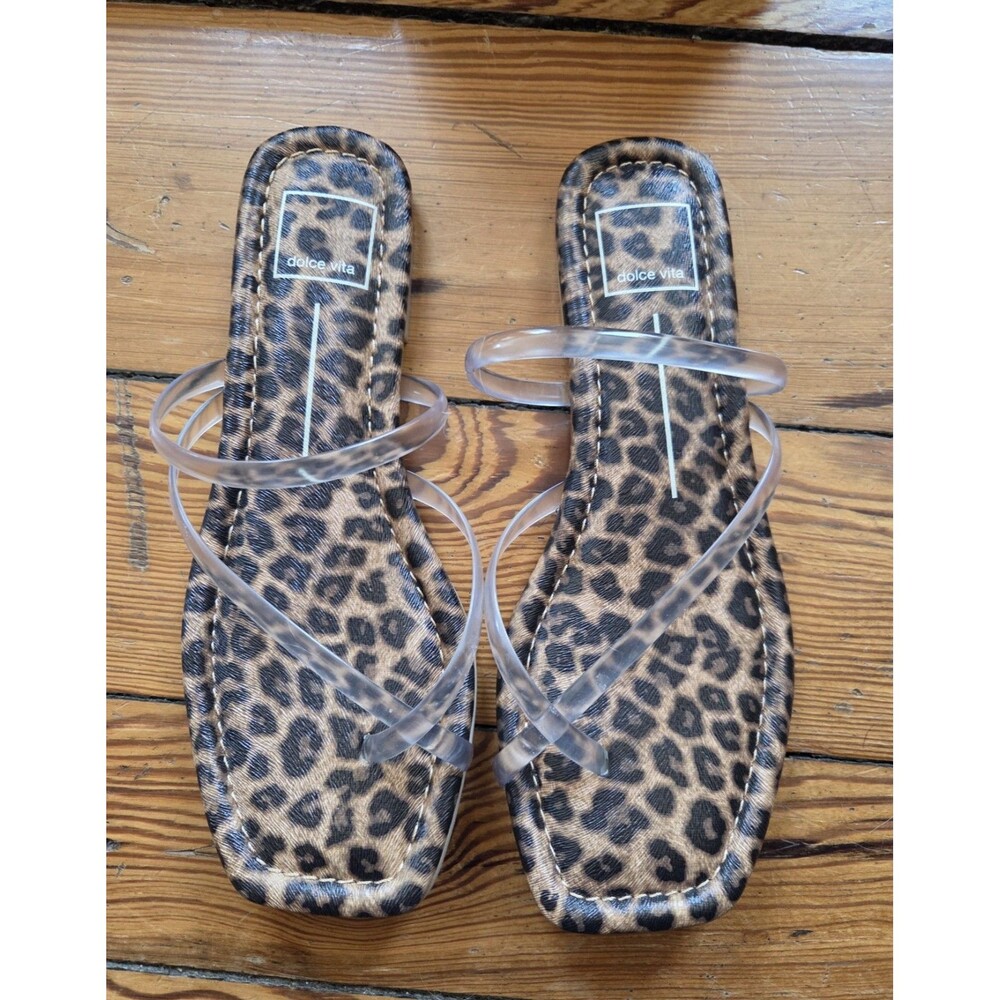 NIB Dolce Vita Leanna Leapard Clear Sandals Size 7.5 Square Toe Flat - Picture 2 of 7
